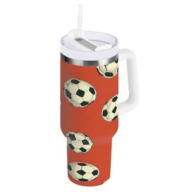 Imagem de xigua Copo esportivo de futebol de 1,134 g com tampa e canudo, aço inoxidável de vácuo duplo isolado garrafa de água esportiva suporte para copo de café de viagem à prova de vazamento para bebida