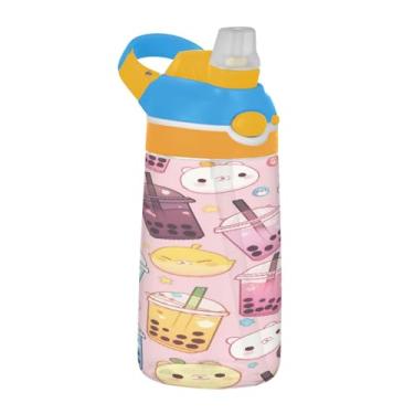 Imagem de Blueangle Garrafa de água Kawaii Bubble Tea de 473 ml, reutilizável Tritan Sports & Travel com design de canudo e tampa de bico pop-up (559)