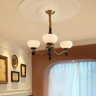 Imagem de Luminária pendente retrô francesa e americana - Madeira maciça com acabamento em nogueira, suave para os olhos | Ideal para quarto, sala de jantar (estilo vintage francês) e sala de estar (e