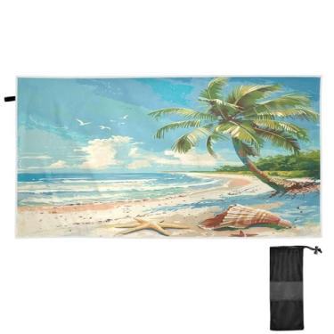 Imagem de ATTX Toalha de praia de palmeira 79 x 188 cm - Cobertor de microfibra leve de secagem rápida e resistente à areia para piscina, ioga, academia e viagens | Esportes de banho de natação multiuso #523