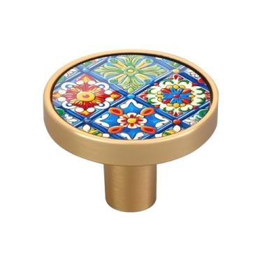 Imagem de Blueangle Pacote com 4 puxadores de armário de cerâmica mexicana 3,5 cm Puxadores redondos de gaveta para cômoda e armários de cozinha (501)