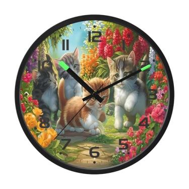 Imagem de SEHANY Relógio de parede de gato fofo, silencioso, sem tique-taque, operado por bateria, controle de som, luz noturna, relógios de parede para sala de estar, cozinha, quarto, escritório, decoração de