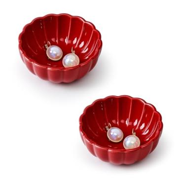 Imagem de Koythin Prato pequeno de 2 peças, prato de anel de joias de cerâmica, tigela com suporte de chave de flores para mulheres, bandeja decorativa para cômoda, bandeja organizadora de decoração de casa