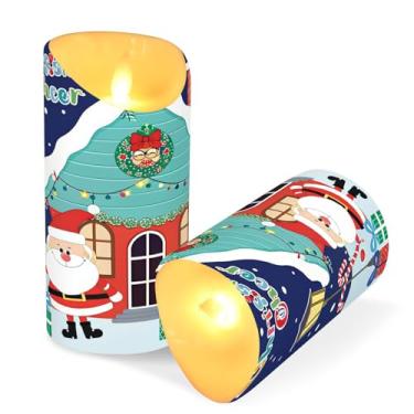 Imagem de ATTX Pacote com 2 velas de boneco de neve de Natal sem chama – Velas de pilar de LED de 7,6 cm x 15 cm com controle remoto e temporizador para casa, casamento, decoração de acampamento #837