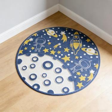 Imagem de Lacomfy Tapete redondo para galáxia, tapete grande para sala de jogos infantil, antiderrapante, lavável, tapete macio para quarto de bebê, sala de estar, quarto de crianças, 1,5 m