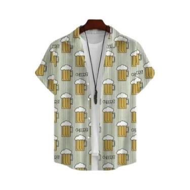Imagem de Camisa Havaiana Masculina Estampada Em 3D Com Tema De Cerveja, Manga C