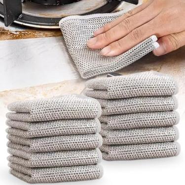 Imagem de 10 peças 3 camadas de pano de prato de arame sem arranhões, panos multiuso para lavar louça, molhados e secos para panelas, pias, pratos, fogões e lareiras (19 x 19 cm)