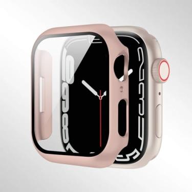Imagem de Compatível com Apple Watch séries 10/9/8/7/6/5/4 40/41/44/45/42/46 mm, com um protetor de tela de vidro temperado e uma capa rígida de PC para proteção total. (areia em pó, 45 mm)