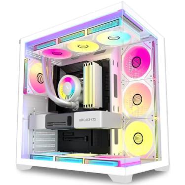 Imagem de KEDIERS PC CASE 7 ventiladores ARGB pré-instalados, capa para PC ATX torre média com vidro temperado panorâmico, capa para computador para jogos, suporte RAD de 360 mm, branco, K4