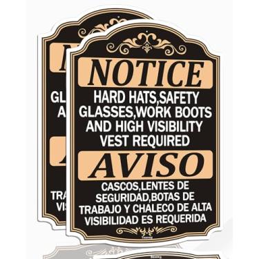 Imagem de Aviso Capacetes de Segurança Botas de Trabalho e Colete de Alta Visibilidade Necessário Sinais Bilíngues, 35,5 x 25,4 cm EPI Necessário para o Local de Trabalho Alumínio Livre de Ferrugem À Prova de
