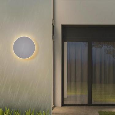 Imagem de GZZBMY Lâmpadas de Parede LED Externas IP65 Impermeável Metal Alumínio Iluminação de Parede Moderna Minimalista Arandela Redonda Interior/Exterior para Jardins Corredor Terraço Varanda (Luz Quente