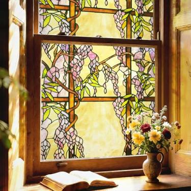 Imagem de ADD.HERES Adesivos de janela, película de privacidade para vitrais, bloqueio de UV, aderência estática para casa, cozinha, escritório, banheiro, glicínias roxas, 45 x 100 cm