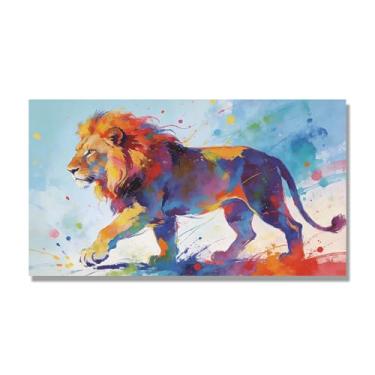 Imagem de NHLDZYH Respingo de tinta leão pintura em tela abstrata arte animal mural vívido chama a atenção para sala de estar decoração de casa moderna. A123. 50 x 90 cm. Apenas tela