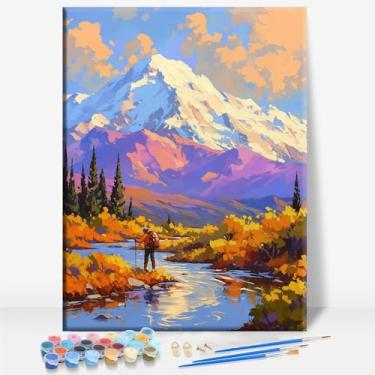 Imagem de HUINORYA Tela emoldurada Denali Alaska Kit DIY Paint by Numbers Bar Cafe Cave Home Room Wall Bathroom Varanda Patio Decor Presente, 40,6 x 30,5 cm