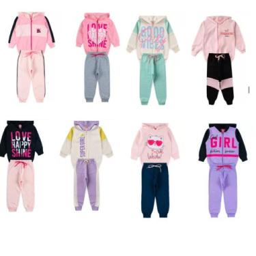 Imagem de Kit Sortido 8 Peças Moletom Infantil Menina 4 Casacos + 4 Calças - Jov