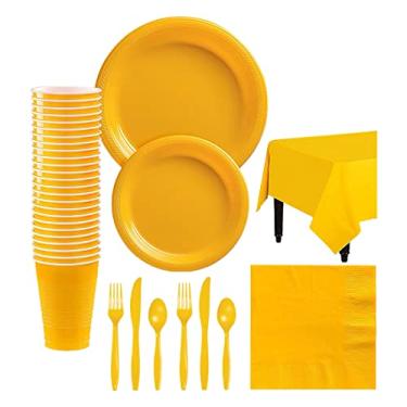 Imagem de Descartável para 20 Convidados - Pratos de Papel Garfos Plástico Faca Colheres Copos Guardanapos Toalha Mesa Grau Alimentar Festa Aniversário Graduaçã