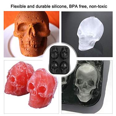 Imagem de 2 Peças Forma de Caveira Cubo Gelo Silicone Bandeja Cubos 4 Grade Distinctiva BPA Livre Alimentar Grau Flexível Antiaderente com Capa para Casa Coquet