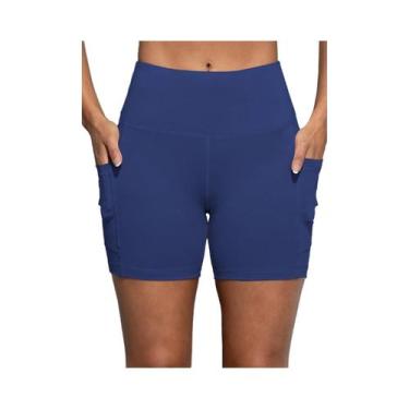 Imagem de Shorts De Yoga De Cintura Alta Para Mulheres Com Bolsos, Modelagem Que