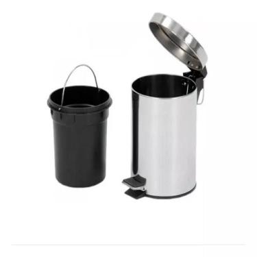 Imagem de Lixeira 8l inox prateada cesto removivel pedal retro vintage - Tempo R