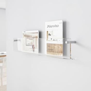 Imagem de Suporte de revistas de acrílico transparente montado na parede, suporte de brochura e organizador de correio para escritório em casa, arquivo de discos e prateleira de papel – 70 cm de comprimento