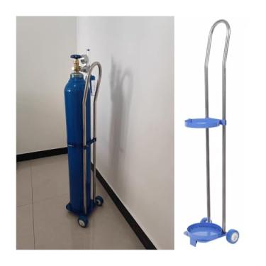 Imagem de Carrinho de cilindro de gás de aço inoxidável para clínicas, laboratórios e fábricas - Rack de cilindro rolante com 2 rodízios, solução de armazenamento de tanque resistente (110 cm)