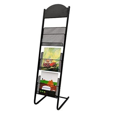 Imagem de Suporte de revista de metal portátil - Suporte de exibição de folheto destacável para decoração de casa e escritório, design fino, preto 126 cm - Organizador de piso que economiza espaço