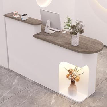 Imagem de Mesa de recepção com gavetas trancáveis, balcão frontal para salão de beleza, mesa de recepção com acabamento cinza - 80 cm/31,4 pol