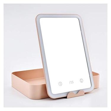 Imagem de Espelho de maquiagem portátil com luz de LED, mini espelho compacto de penteadeira, espelhos de mesa, acessórios cosméticos para viagem, espelho de maquiagem (rosa)