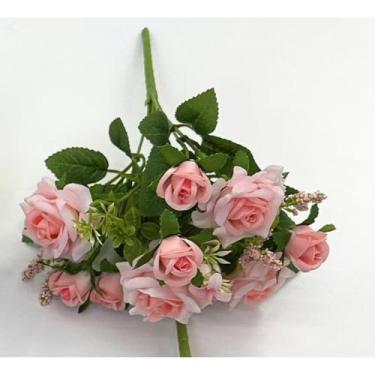 Imagem de Buquê de Rosas Artificiais – Flores de Seda 10 Galhos, 10 Flores, 32cm – Decoração, Arranjos e Centros de Mesa (4 Unidades,Rosa claro)