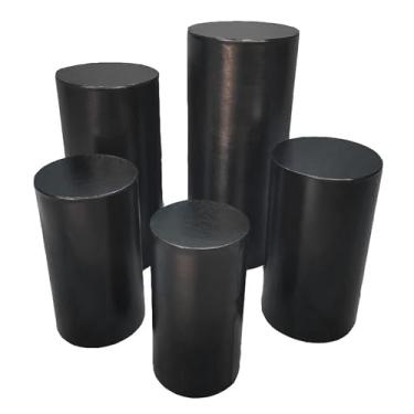 Imagem de Conjunto de suportes de pedestal de cilindro preto de 3/5 - decoração de exibição redonda para festa, aniversário, casamento, decoração de eventos, pilares de mesa de sobremesa, suportes de pano de
