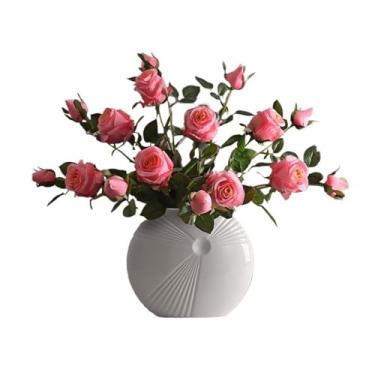 Imagem de CFGH6FDF Conjunto de decoração de rosas de luxo com simulação de flores falsas, buquê de flores falsas, mesa de jantar com vaso de jardim (rosa)