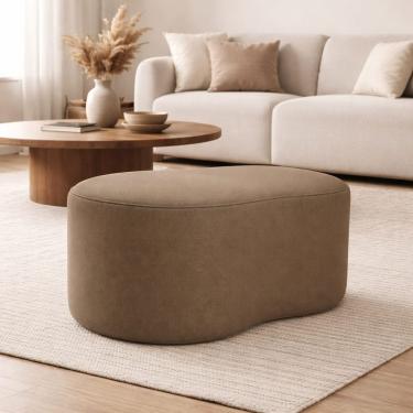 Imagem de Puff Feijão Curvo Orgânico Redondo Sala Confortável Moderno Suede Capuccino