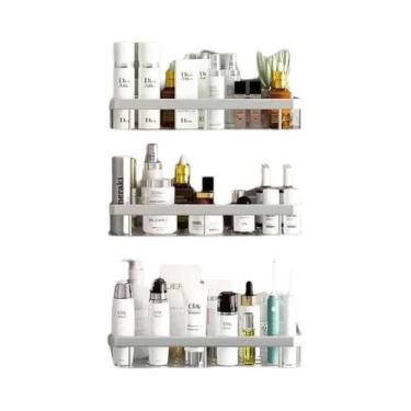 Imagem de Prateleira De Canto Retangular De Alumínio Preto Para Banheiro Com Ven