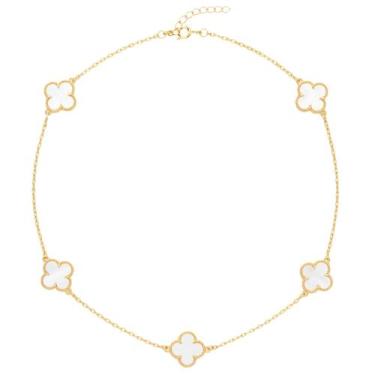 Imagem de Colar Choker Trevos Branco Virginia Folheada Ouro 18k