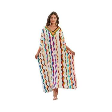 Imagem de Caftã Turco Estampado para Praia - Conjunto de Biquini e Vestido Maxi,