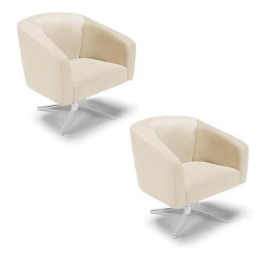 Imagem de Kit 02 Poltronas Giratória Stella material sintético Base Cromada - D'