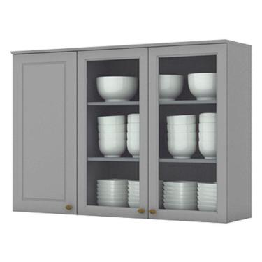 Imagem de Armário Aéreo 3 Portas Com Vidro 120 Cm Americana Cinza – Henn