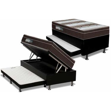 Imagem de Cama Box Baú C/auxiliar Solteiro: Colchão Anatômico Ortobom Ortopédico Light + Base Crc Courano Black(88x188)