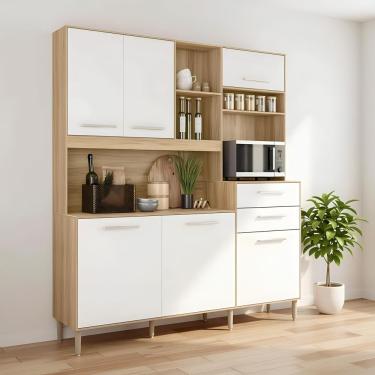 Imagem de Cozinha Completa Armário De Grande 5 Portas 3 Gavetas - Freijo/off White Cristal Freijo...