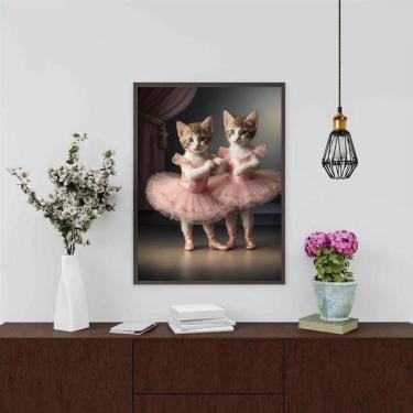 Imagem de Quadro Decorativo Gatinhas Bailarinas 33X24Cm - Com Vidro