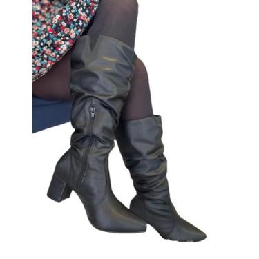 Imagem de Bota Feminina Napa Preta Slouchy Casual Bico Fino Salto Alto Lirom, Pr
