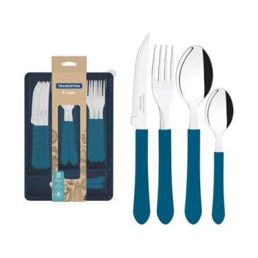 Imagem de Faqueiro Leme Inox 25 Peças Com Gaveteiro Azul - Tramontina, Azul, 24