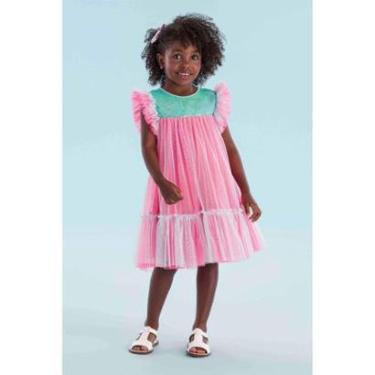 Imagem de Vestido Curto Infantil Festa em Tule Rosa e Azul Mon Sucré-Feminino