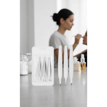 Imagem de Kit Pinças Profissionais Design Sobrancelha 3 Peças Aço Inox - Congrat