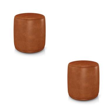 Imagem de Puff Redondo Orgânico para Sala Kit 2 Malu Sintético PU M11 - D'Rossi 