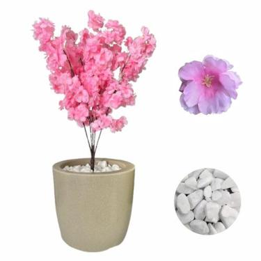 Imagem de Flor Cerejeira Pessegueiro Artificial Vaso Liso Pedra Braca - PLANDEC