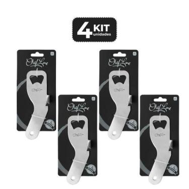 Imagem de Kit 4 abridor inox pro para garrafas e latas 14,5 cm - Chef Line
