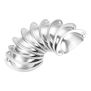 Imagem de Forma de concha puxe alças Metal Knob Antique Gaveta De Gabinete De Elegante Retro Decor Cozinha Cinza Escuro/Porcelana/Prata W/Parafuso 82 * 35mm YYDFPIIA (Color : Chrome White 10pcs)