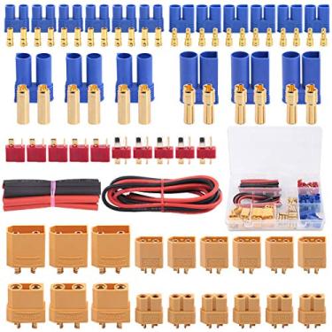 Imagem de Glarks Kit de conectores adaptadores de plugue macho e fêmea 76 pçs T-Plug / XT60 / XT90 / EC3 / EC5 [Incluindo: fio de silicone 14 GA e tubo de encolhimento] para acessórios de bateria RC Lipo