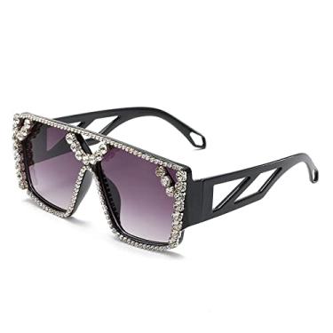 Imagem de Óculos de sol quadrado grande de diamante feminino masculino moda strass óculos de sol senhora óculos de sol de luxo uv400,1, tamanho único